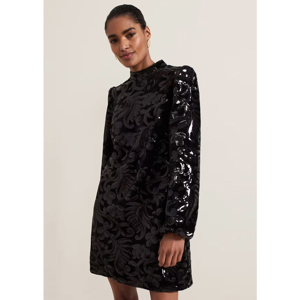 Phase Eight Trudy Black Sequin Velvet Shift Dress